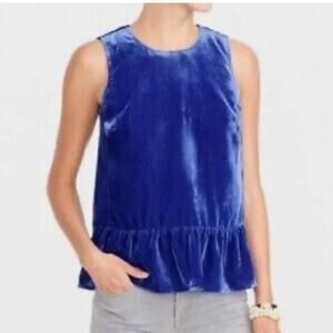 J CREW Drapey Velvet Sleeveless Peplum Hem Royal Blue Cobalt Tank Top sz 2